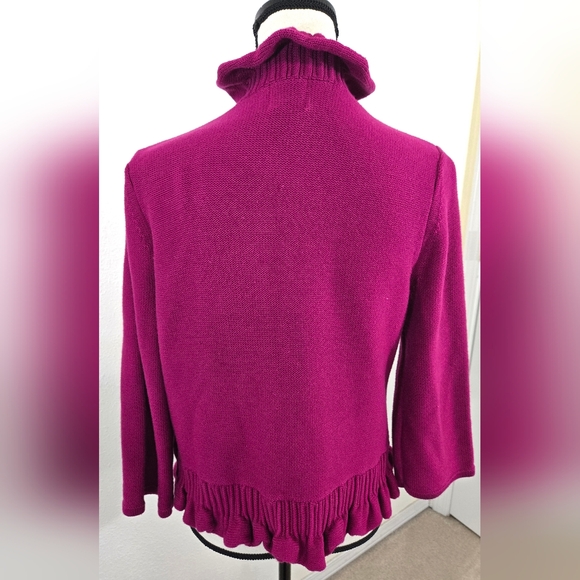 Ruby Rd. Open Front Ruffled Cardigan Pink Purple Cottagecore Office Work, PL - Picture 4 of 6